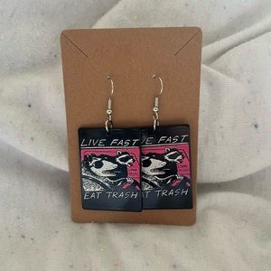 “Live Fast, Eat Trash” Acrylic Drop Wicked Clothes Print Earrings
